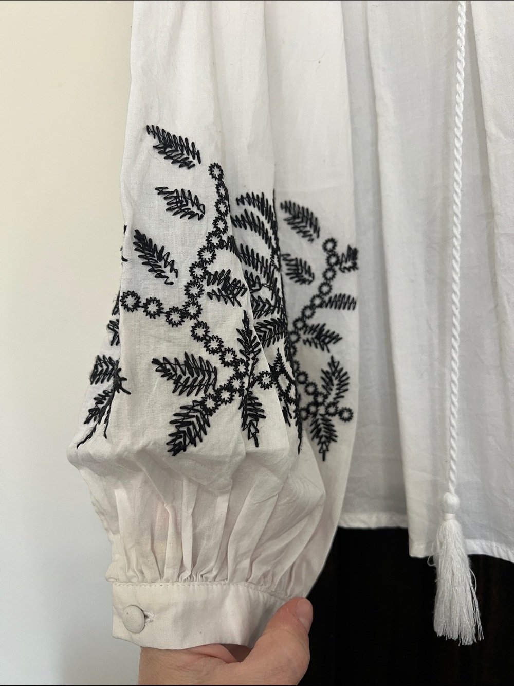 Who What Wear White Peasant Blouse with Black Embroidery - Picture 3 of 5